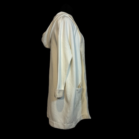Soft Surroundings L Ivory Cotton Jersey Knit Linen Trim Open Longline Cardigan - Picture 5 of 10